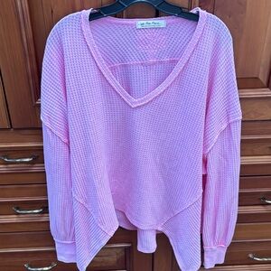 Free People pink waffle v neck top